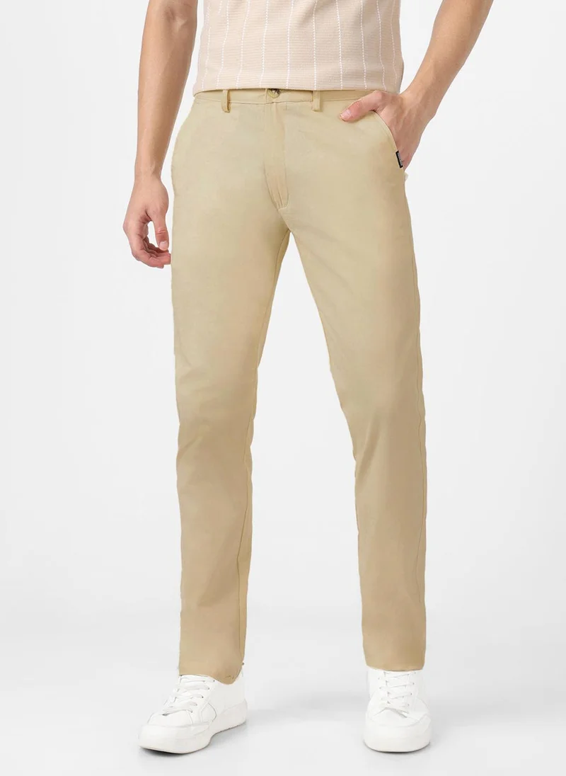 أوربانو فاشن Urbano Fashion Men's Cream Cotton Slim Fit Casual Chinos Trousers